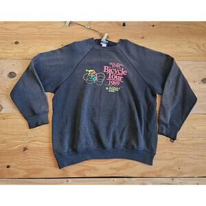 Bicycle Tour Sweatshirt, Faded Black Raglan Sleeves L-XL 80s